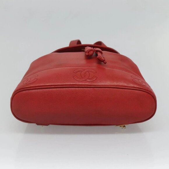 CHANEL Grained Calf Skin Backpack Grained Calf Skin Red Gold CC Auth 127574 main image 8